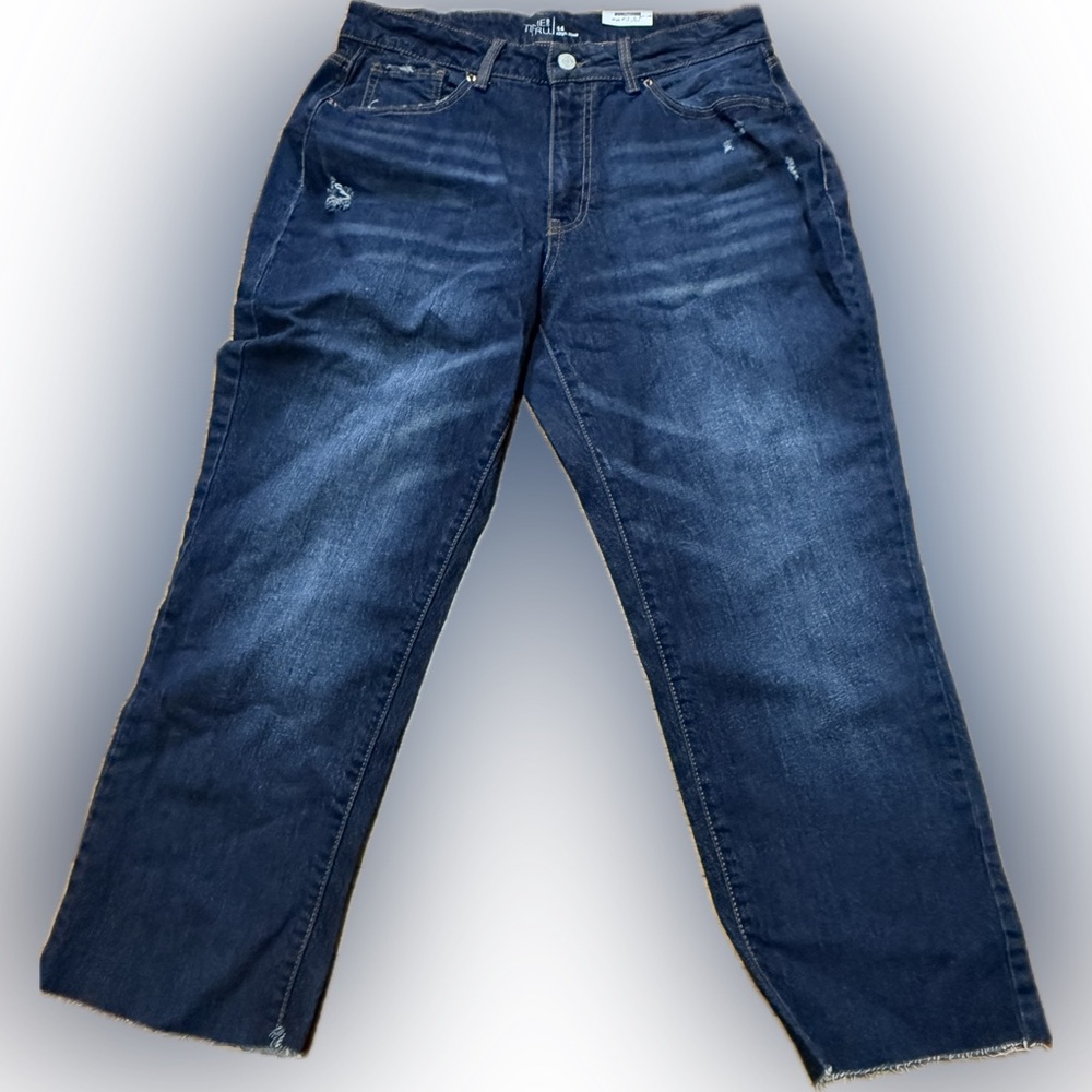 Time and Tru Women's Straight Crop Dark Blue Denim Jeans